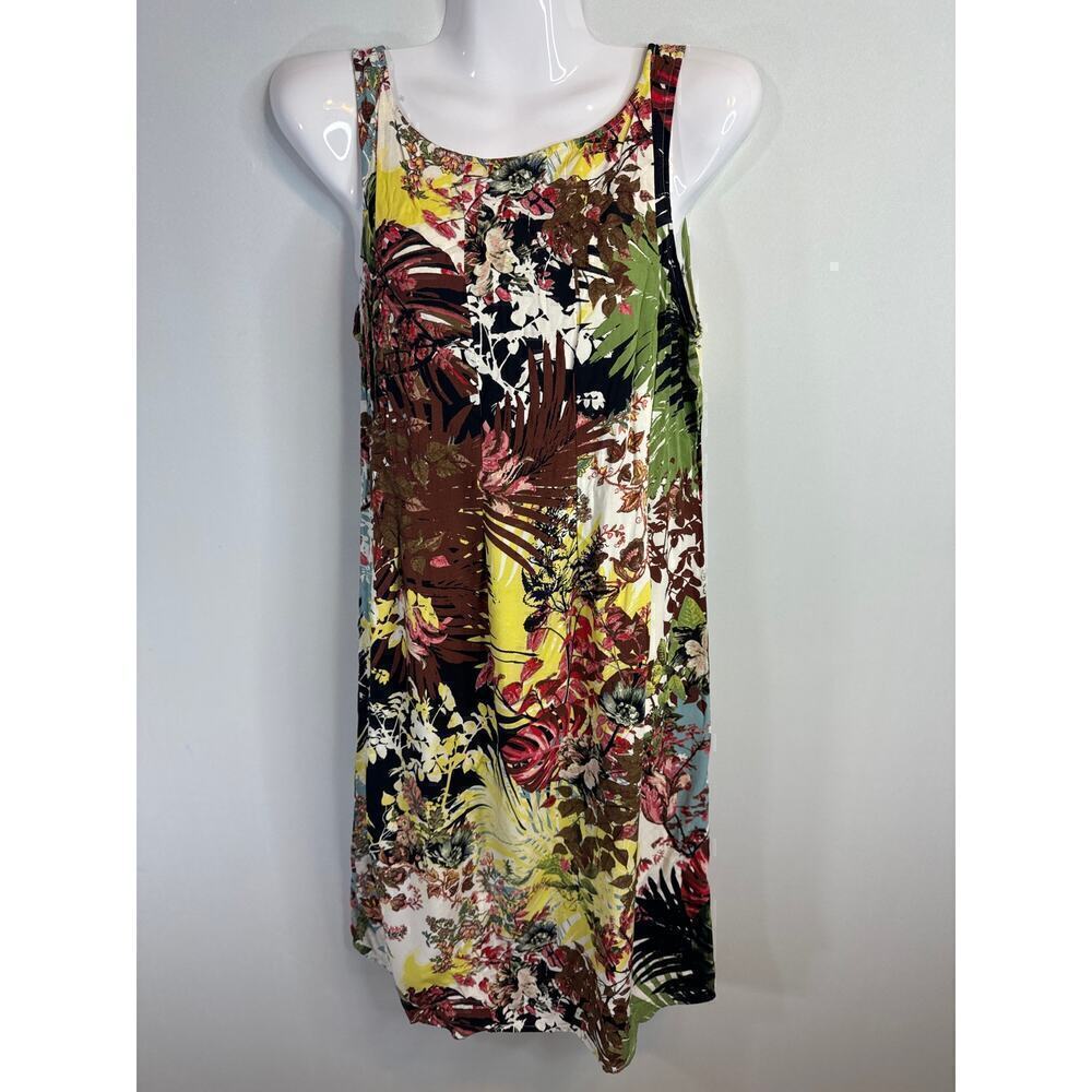 J. Jill Womens Floral Leaf Print Sleeveless Midi Dress Pockets Botanical Size XS
